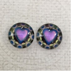 12mm Art Glass Backed Cabochons - Heart Beat 7 - Per Pair