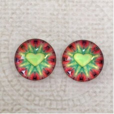 12mm Art Glass Backed Cabochons - Heart Beat 9 - Per Pair