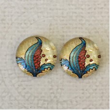 14mm Art Glass Backed Cabochons  - Flower Series 12 - Per Pair
