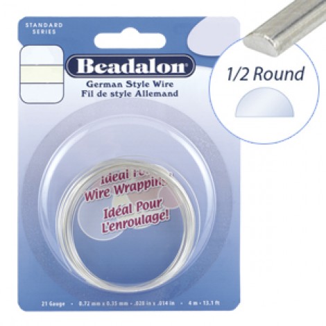 22ga Beadalon Half-Round German Wire- Anti-tarnish Silver