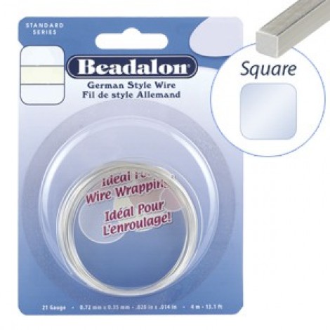 22ga Beadalon Square German Wire - Anti-tarnish Silver