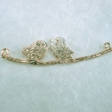 10x30mm 14K Gold Plated Brass Birds on Branch Pendant - Each