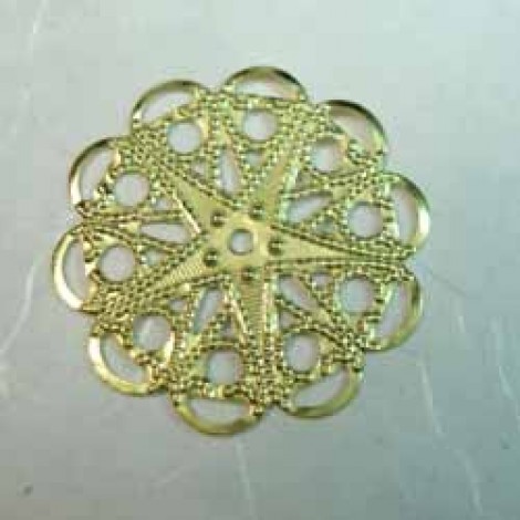 25mm Round Raw Brass Filigrees w/Centre Hole & 10 loops - Pack of 4
