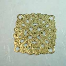 28mm Square Raw Brass Filigree with 4 Corner Loops - Pack of 4