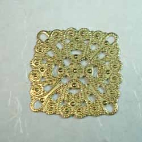 28mm Square Raw Brass Filigree with 4 Corner Loops - Pack of 4 28mm Square Raw Brass Filigree with 4 Corner Loops - Pack of 4