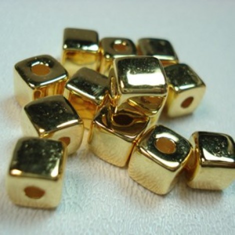 7mm Greek Ceramic Square Beads - 24K Gold Plated
