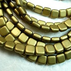 6mm Czech Two Hole Tile Beads - Met Matte Aztec Gold