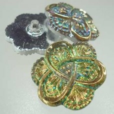 27mm Czech Glass Buttons - Vitrail Pink & Gold Flower Knot - Each