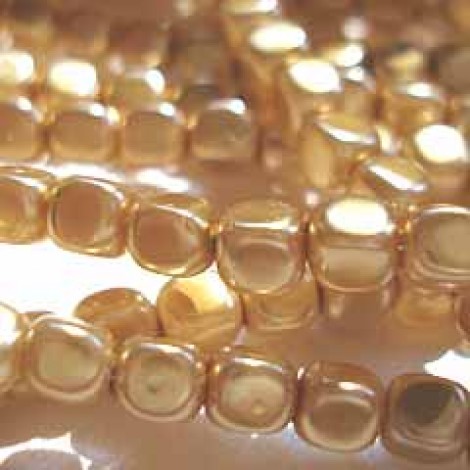 4mm Gold Pearl Czech Glass Cubes - Pack of 50