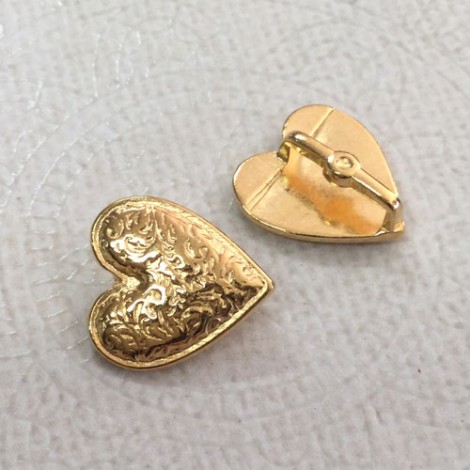 10x2mm ID Crimpable Embossed Design Heart Leather Sliders - Shiny Gold Plated