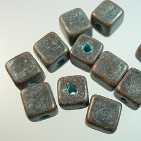 7mm Greek Ceramic Square Beads - Green Patina