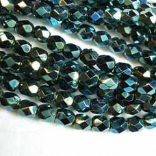 4mm Czech Fire Polished Round Beads - Green Iris  - Pack of 50