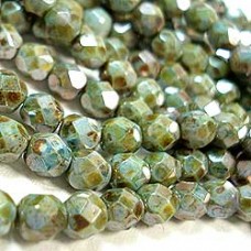6mm Czech Firepolish Beads - Opaque Green Luster - Pack of 20