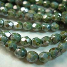 4mm Czech Firepolish Beads - Lustre Opaque Green - Pack of 50