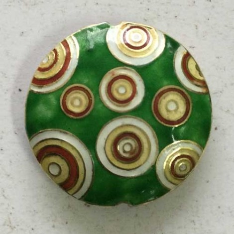 47mm Circle Design Cloisonne Pendant - Green - Each