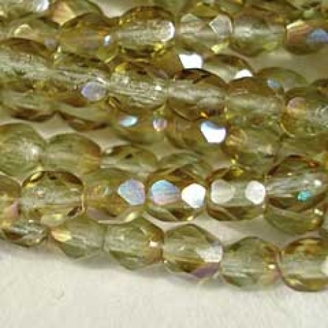 4mm Czech Fire Polished Beads - Crysolite Celsian - Pack of 50