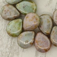 12x16mm Czech Pear Shape Drops - Luster Opaque Green - Pack of 10