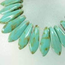 5x16mm CzechMates 2-Hole Daggers - Opaque Turquoise Picasso