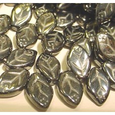 12x7mm Czech Glass Top Drilled Leaf Beads - Hematite