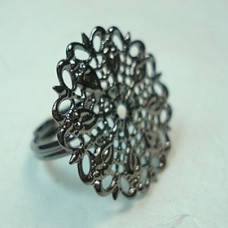 25mm Gunmetal Black Plated Filigree Adjustable Size Rings - Pack of 2
