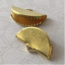 25x15mm Half Moon Ribbon End or Tassel Earring Crimp - Raw Brass