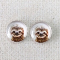 12mm Art Glass Backed Cabochons  - Happy Sloth - Per Pair