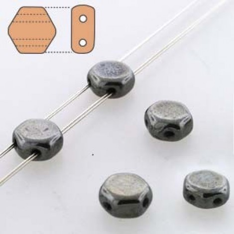 6mm Cz 2-Hole Honeycomb Beads - Jet Hematite - Pack of 30