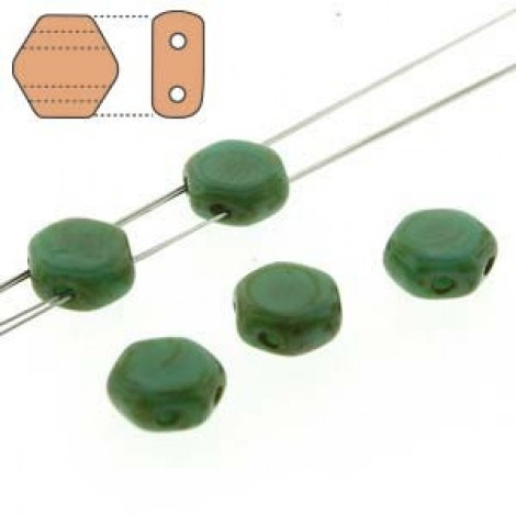 6mm Cz 2-Hole Honeycomb Beads - Green Turquoise Dark Travertine - Pack of 30