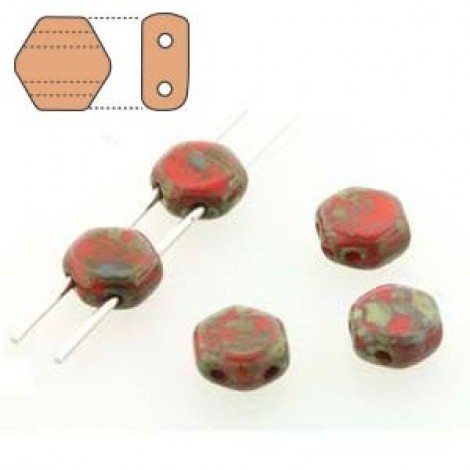 6mm Cz 2-Hl Honeycomb Beads - Red Travertine - Pack of 30