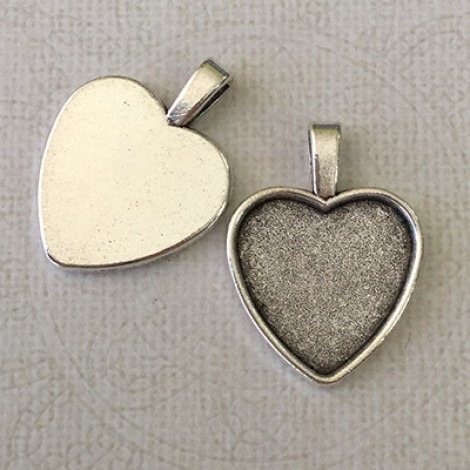 23x25mm ID Ant Silver Nickel Free Heart Bezel Pendant - Pack of 2