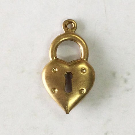 15mm Double Sided Heart Lock Brass Charm