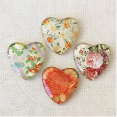 25mm Art Glass Backed Heart Cabochons - Heart Mix 15 - Pack of 4