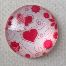 25mm Art Glass Backed Cabochons - Love Hearts Design 6 - Each