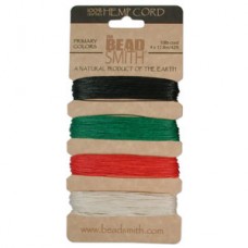 0.5mm (1lb) Beadsmith Primary Colour Hemp Cord - 4 colour card (36m)