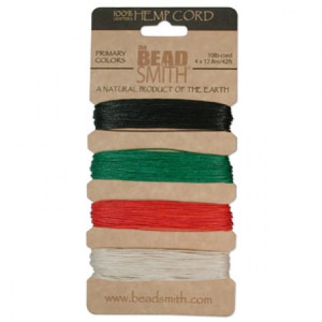 0.5mm (1lb) Beadsmith Primary Colour Hemp Cord - 4 colour card (36m)