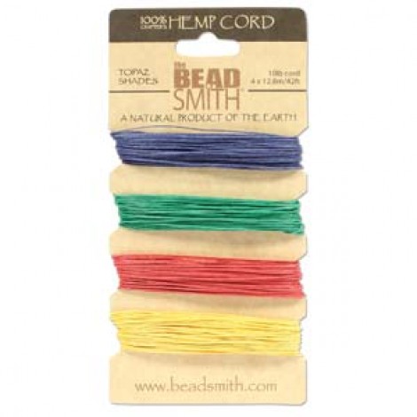 0.5mm (10lb) 3 Ply Beadsmith Topaz Shades Hemp Cord - 4 colour card (36 metres)