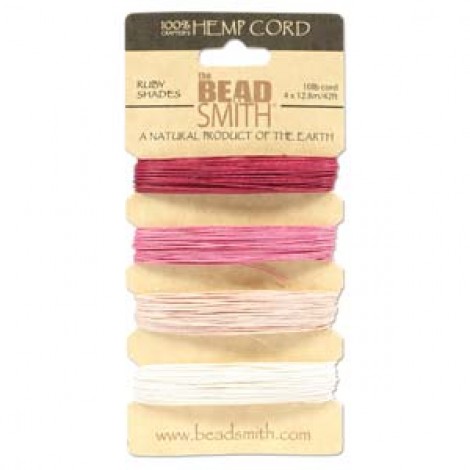 0.5mm (10lb) Beadsmith Ruby Shades Hemp Cord - 4 colour card (36 metres)