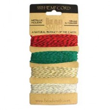 1mm (20lb) Beadsmith Hemp Cord - Metallic Holiday Mix x 4 x 9.1m (30ft)