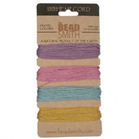 1mm (20lb) Beadsmith Hemp Cord - Pastel Colours x 4 (36 metres) 1mm (20lb) Beadsmith Hemp Cord - Pastel Colours x 4 (36 metres)