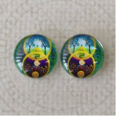 12mm Art Glass Backed Cabochons  - Hippy Series 2