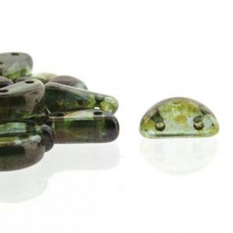 8x4mm Czech Half Moon 2-Hole Beads - Crystal Travertine Blue - Pack of 50
