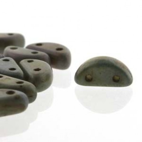8x4mm Czech Half Moon 2-Hole Beads - White Travertine Blue - Pack of 50 8x4mm Czech Half Moon 2-Hole Beads - White Travertine Blue - Pack of 50