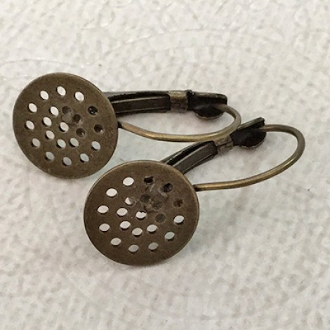 12mm Flat Pad Glue On or Sew On Leverback Earrings - Antique Bronze Plated