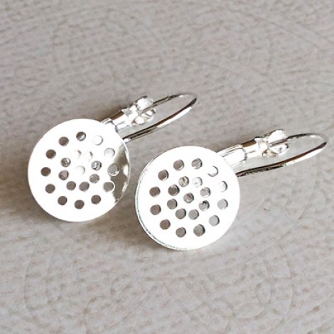 12mm Flat Pad Glue On or Sew On Leverback Earrings - Silver Plated 
