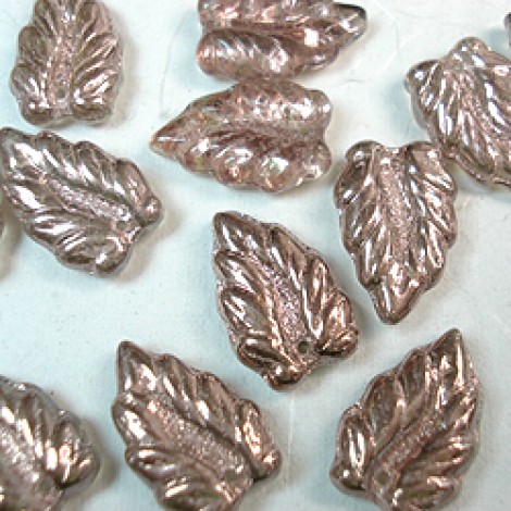 16mm Crystal/Gold Czech Front-Drilled Leaves