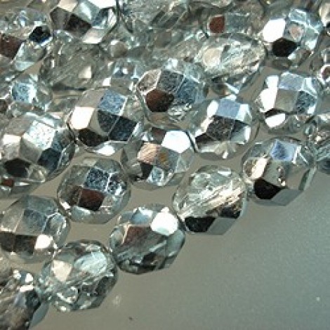 8mm Czech Firepolish Beads - Half Silver Coat - Pack of 20 8mm Czech Firepolish Beads - Half Silver Coat - Pack of 20