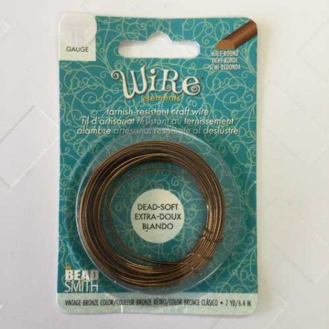 18ga Beadsmith Wire Elements Dead Soft Half Round Craft Wire - Vintage Bronze - 7yd
