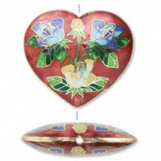 40x36mm Red/Cobalt Cloisonne Heart Pendant - Each