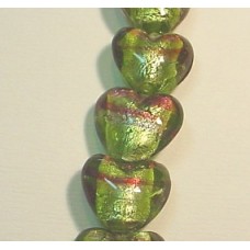 17mm Olivine/Burgundy Silver Lined Heart Beads