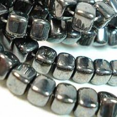 5x7mm Hematite Rounded Czech Glass Cubes - Pack of 50